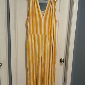 Eloquii Yellow, White & Pink Vertical Stripe Maxi Dress